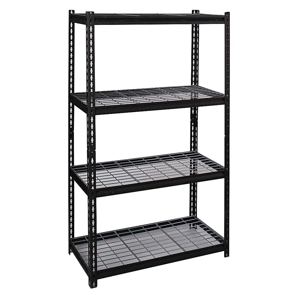 Hirsh® Iron Horse 2300 Steel Wire Deck Shelving Unit, 4 Shelves, 60"H x 36"W x 18"D, Black