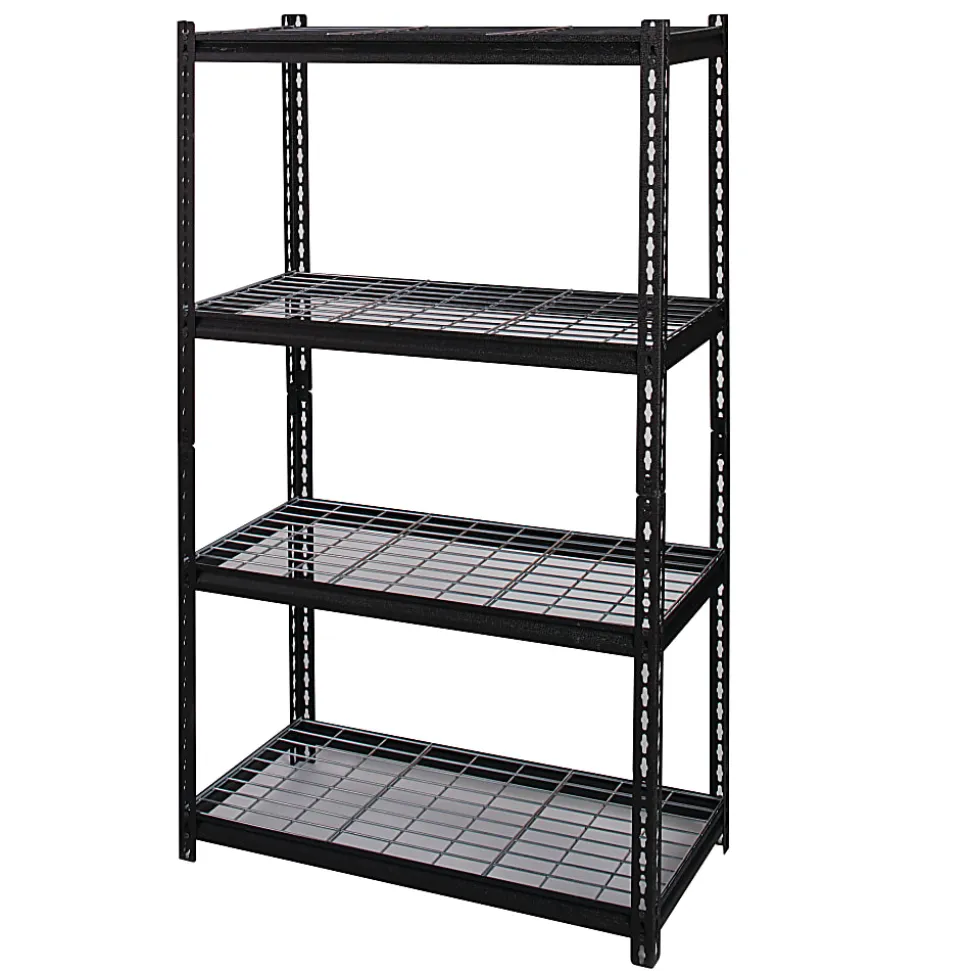 Hirsh® Iron Horse 2300 Steel Wire Deck Shelving Unit, 4 Shelves, 60"H x 36"W x 18"D, Black