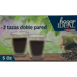 Hogar Ideal Double Wall Insulated Glass Coffee Cups, 5 Oz, Crystal, Set Of 2 Cups