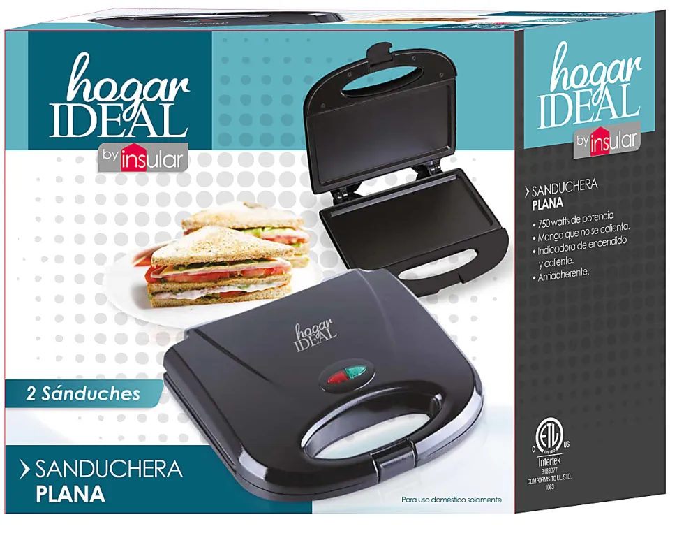 Hogar Ideal Flat Grill Sandwich Maker, 4"H x 8"W x 9"D, Black, Total Qty 1