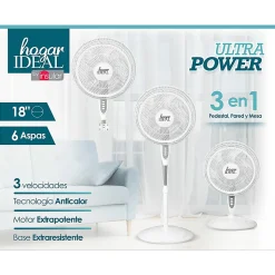 Hogar Ideal 3-in-1 Ultra Power 18” Blade Fan, 51” x 15”, White