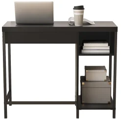 Homenations 36"W Wood/Metal Student Desk With Storage, Black