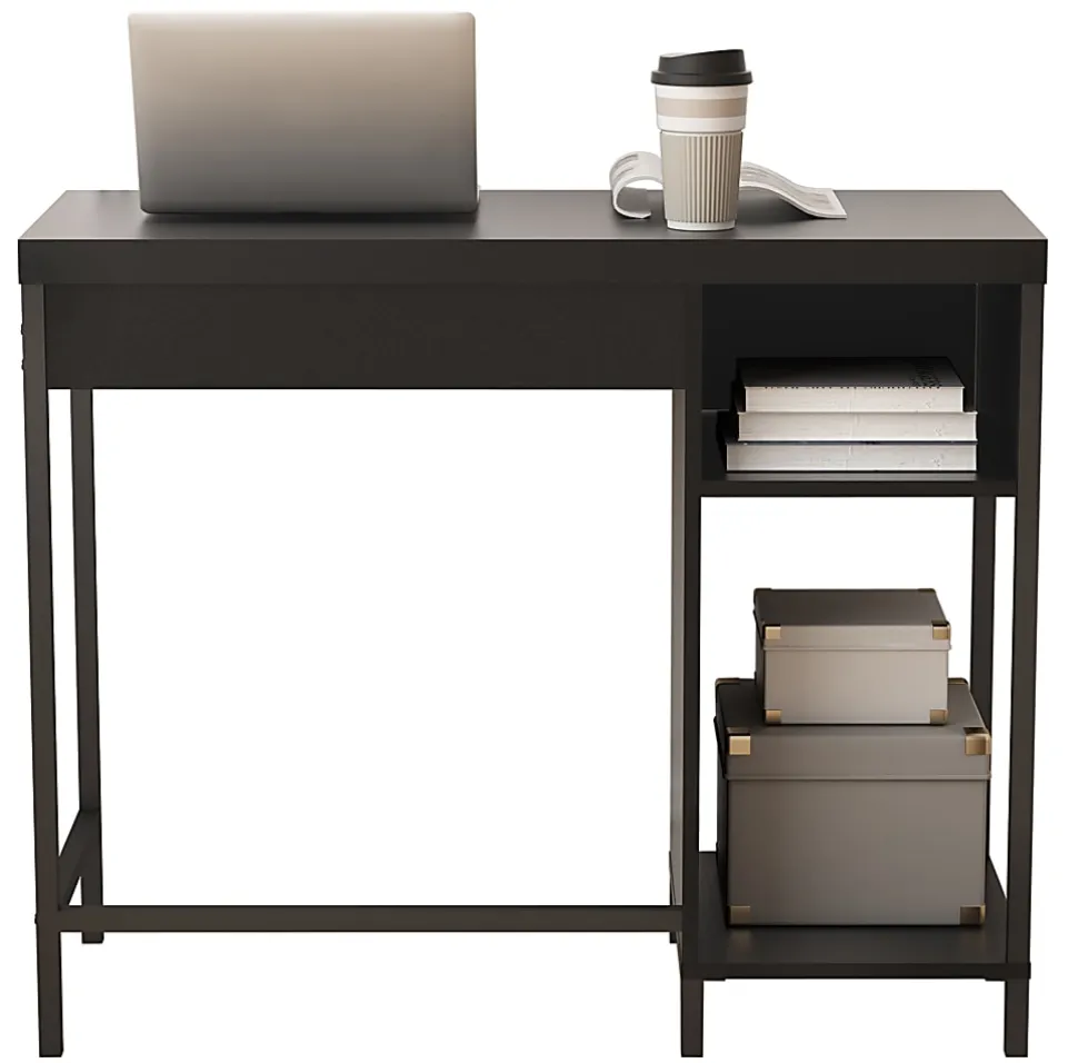 Homenations 36"W Wood/Metal Student Desk With Storage, Black