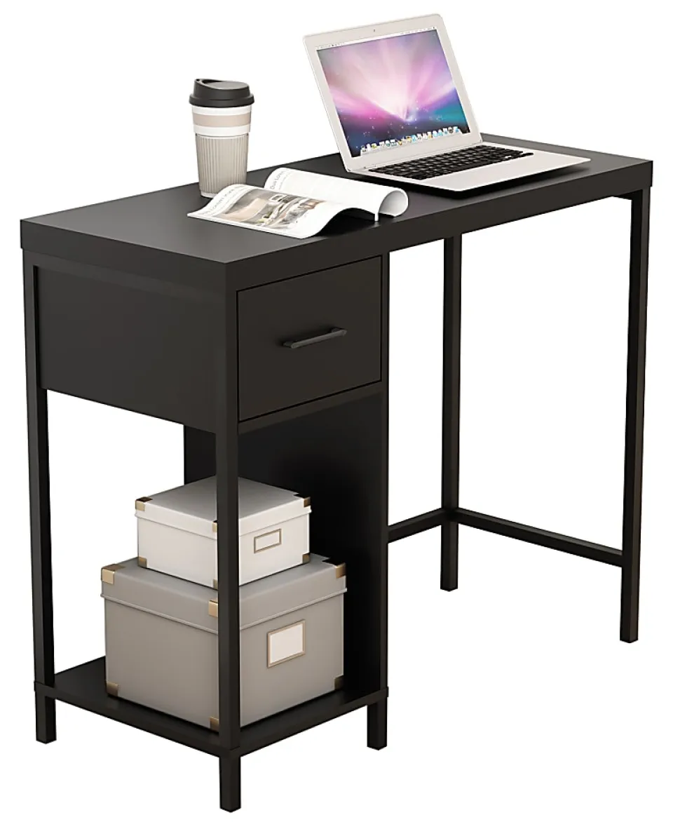 Homenations 36"W Wood/Metal Student Desk With Storage, Black