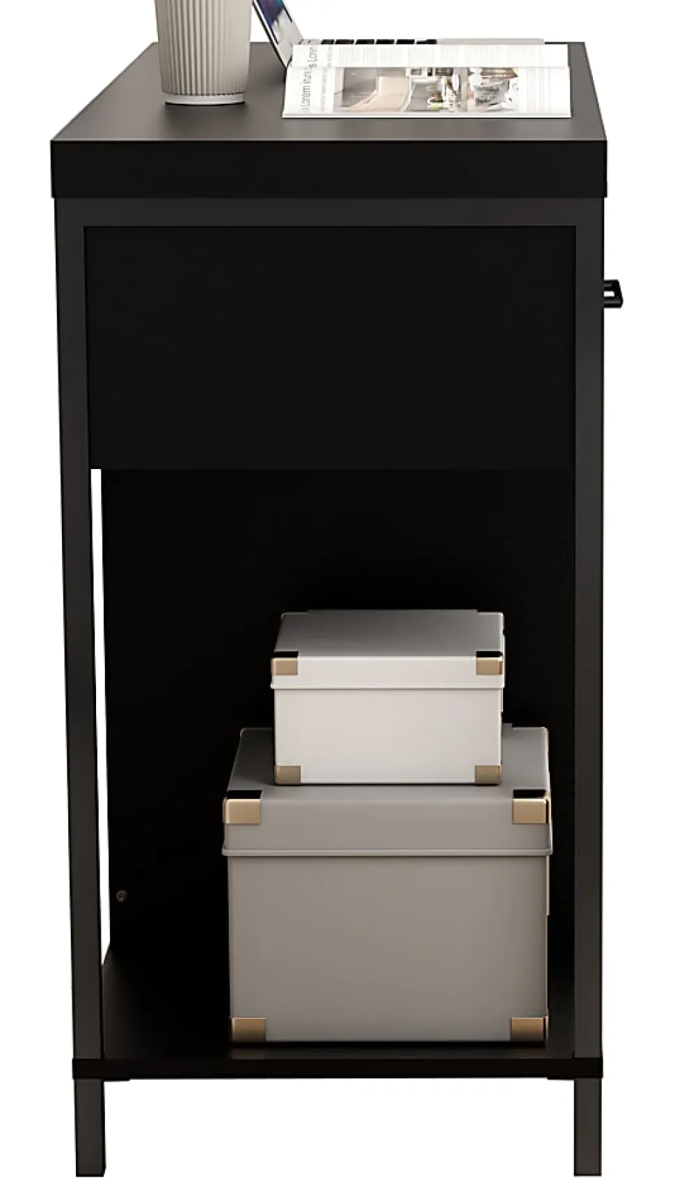 Homenations 36"W Wood/Metal Student Desk With Storage, Black