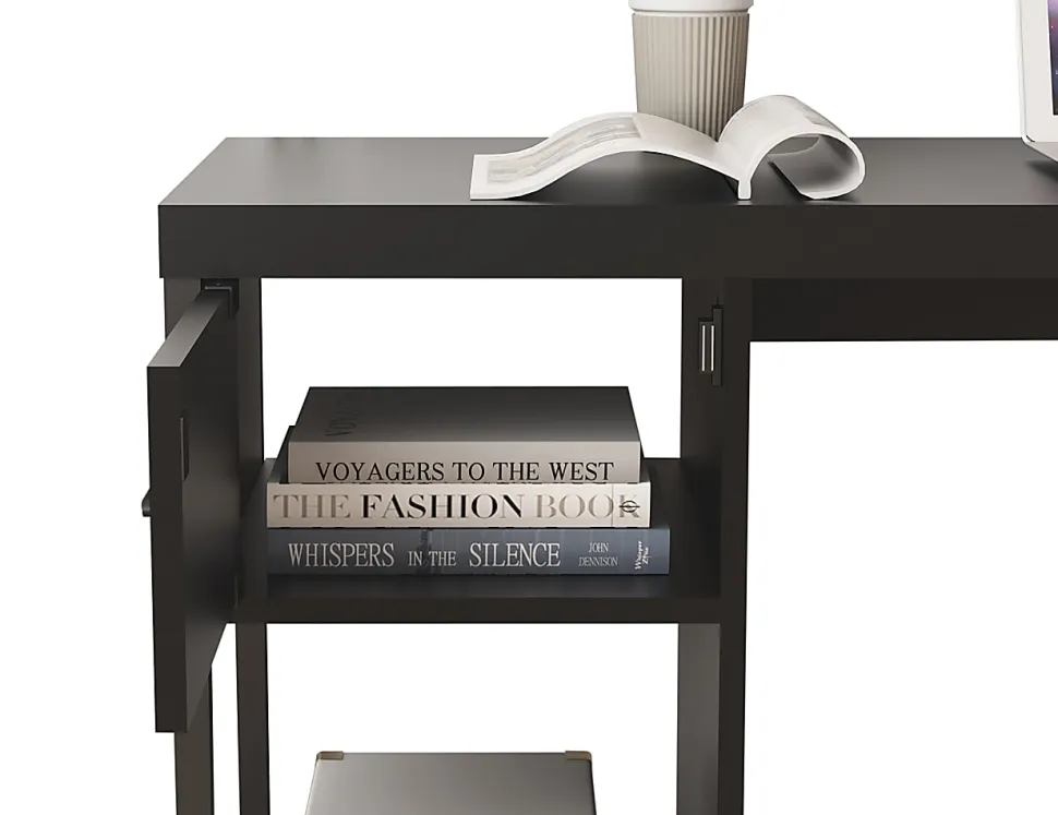 Homenations 36"W Wood/Metal Student Desk With Storage, Black