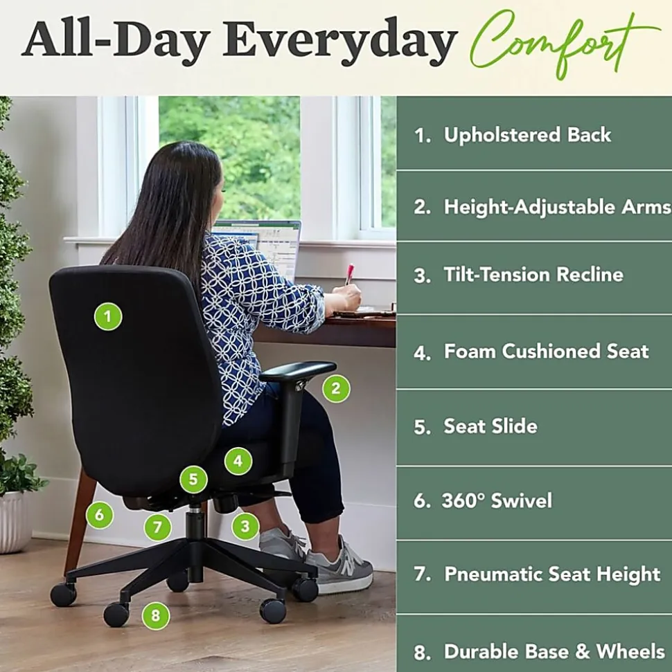 HON Altern Task Chair - Fabric, Foam Seat Material - Fabric Back Material - Black Frame Color - Mid Back - Black - Armrest - 1 Each