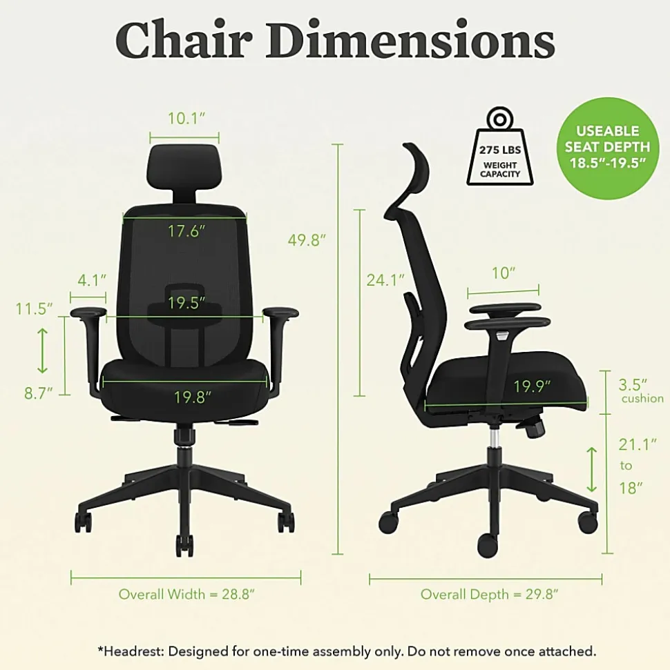 HON Altern Task Chair - Fabric, Foam Seat Material - Mesh Back Material - Black Frame Color - Mid Back - Black - Armrest - 1 Each
