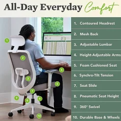 HON Altern Task Chair | Mesh Mid-Back |-Adjustable Arms | White Frame | Grey Fabric - Fabric, Foam Seat - ALTT1UMWHT