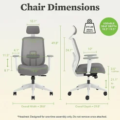 HON Altern Task Chair | Mesh Mid-Back |-Adjustable Arms | White Frame | Grey Fabric - Fabric, Foam Seat - ALTT1UMWHT