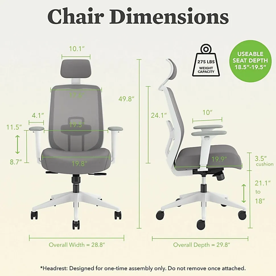 HON Altern Task Chair | Mesh Mid-Back |-Adjustable Arms | White Frame | Grey Fabric - Fabric, Foam Seat - ALTT1UMWHT