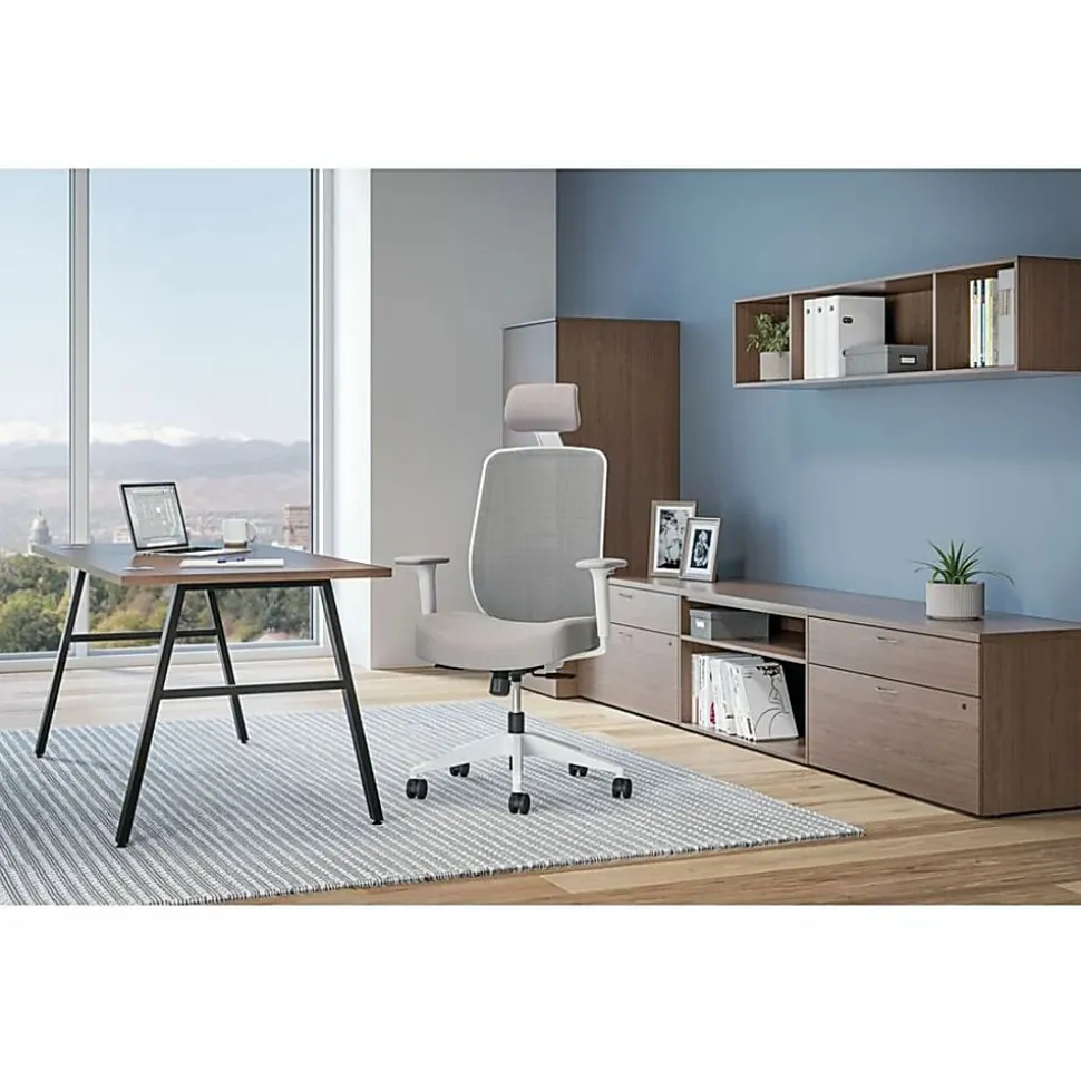 HON Altern Task Chair | Mesh Mid-Back |-Adjustable Arms | White Frame | Grey Fabric - Fabric, Foam Seat - ALTT1UMWHT