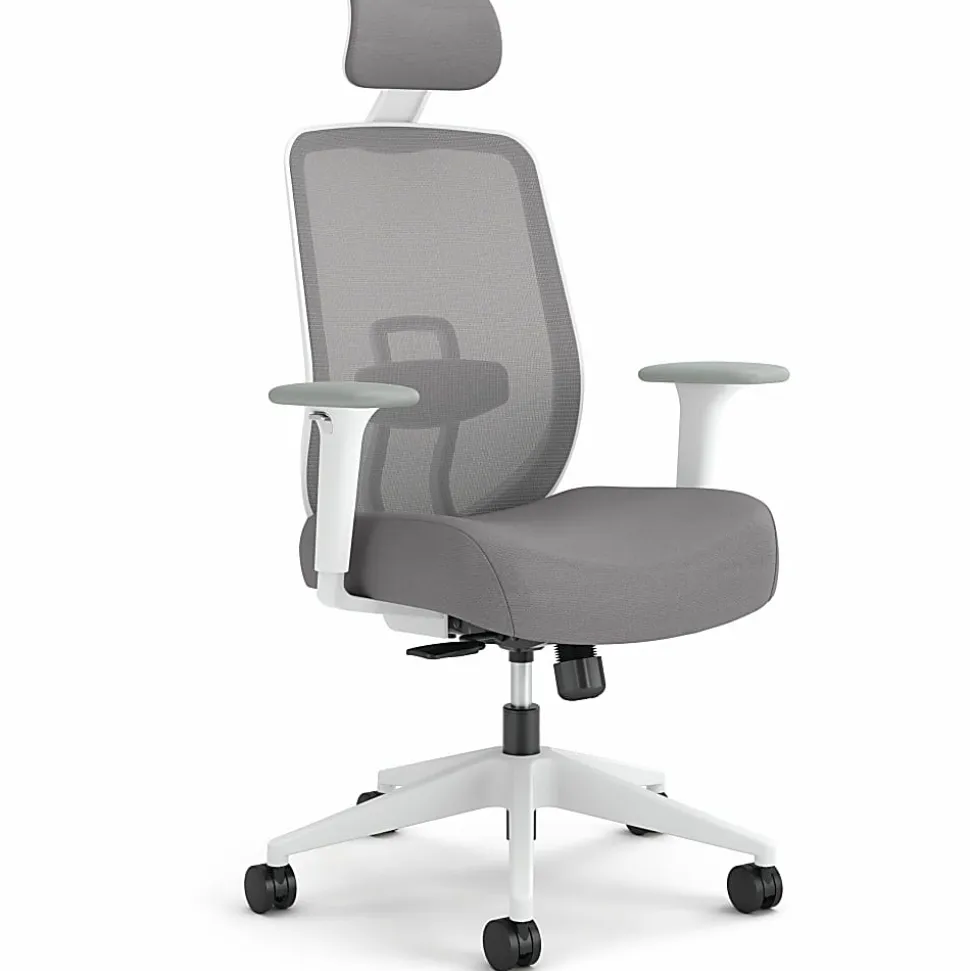 HON Altern Task Chair | Mesh Mid-Back |-Adjustable Arms | White Frame | Grey Fabric - Fabric, Foam Seat - ALTT1UMWHT