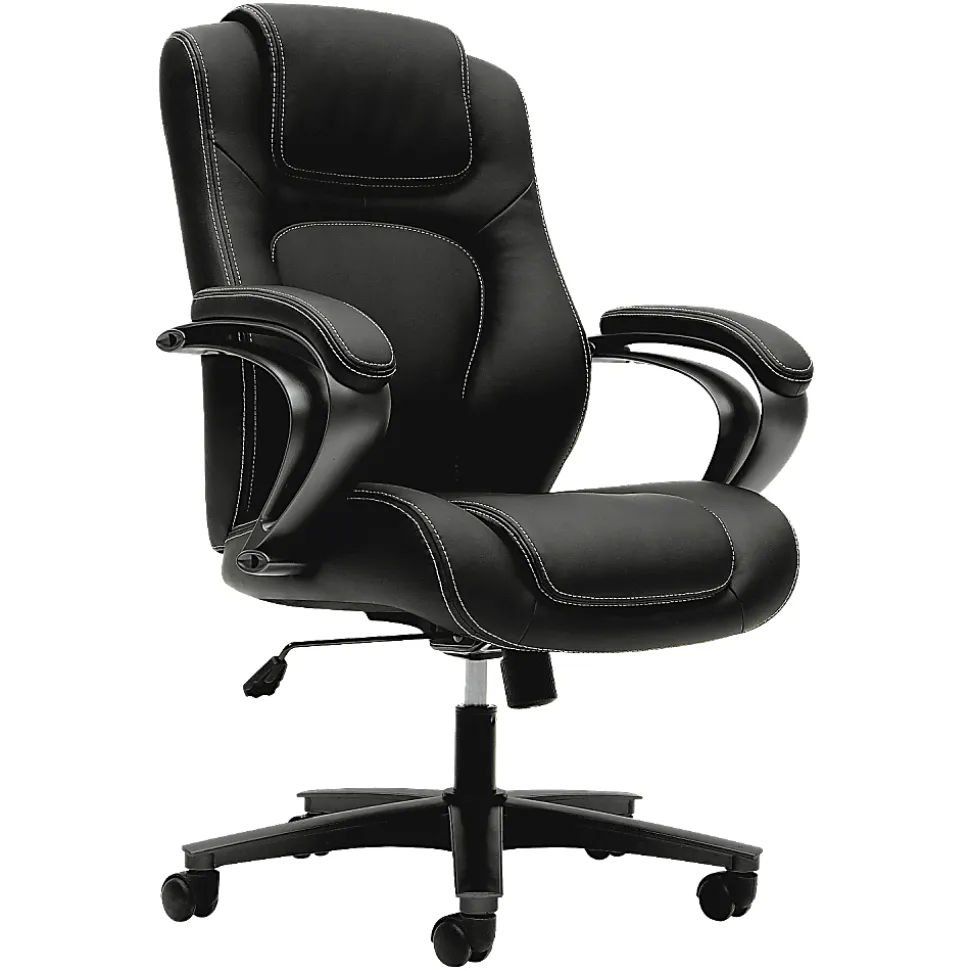 HON® Basyx Ergonomic Bonded Leather Fixed Arm Executive Chair, Black