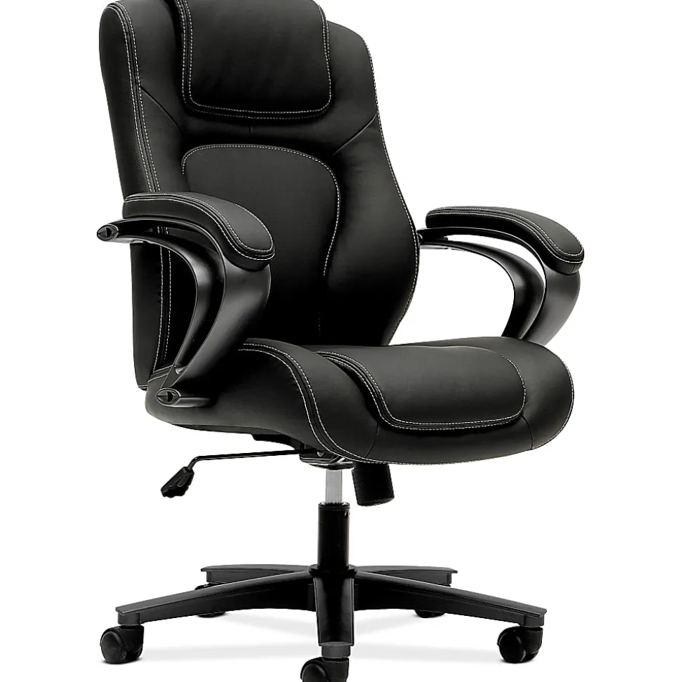 HON® Basyx Ergonomic Bonded Leather Fixed Arm Executive Chair, Black