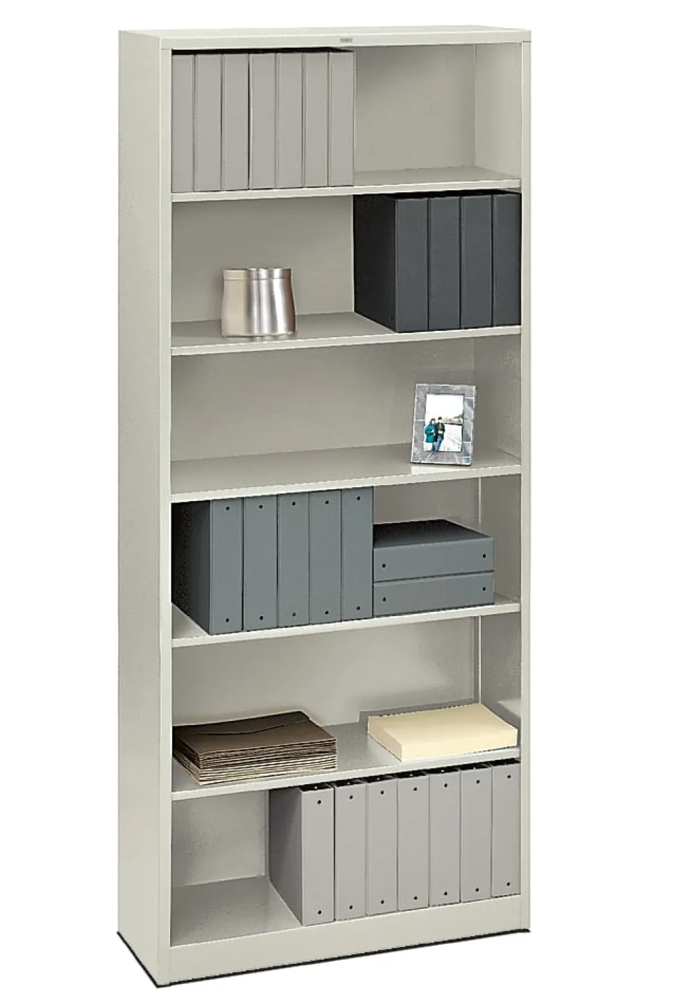 HON® Brigade® Steel Modular Shelving Bookcase, 6 Shelves (4 Adjustable), 81-1/8"H x 34-1/2"W x 12-5/8"D, Light Gray