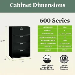 HONĀ® BrigadeĀ® 600 36"W x 18"D Lateral 4-Drawer File Cabinet, Putty