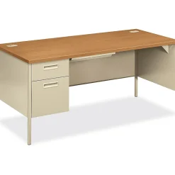 HON® Metro Classic 66"W Left-Pedestal Computer Desk, Harvest/Putty