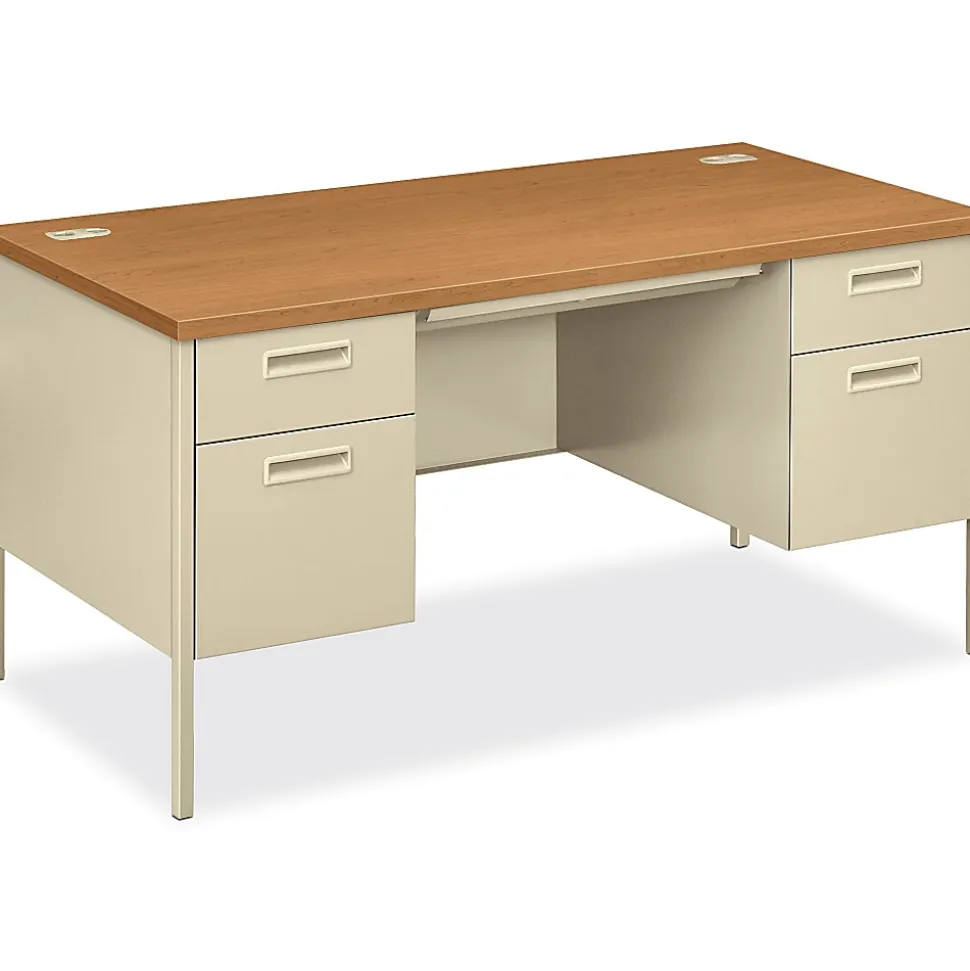 HON® Metro 60"W Classic Double-Pedestal Computer Desk, Harvest/Putty