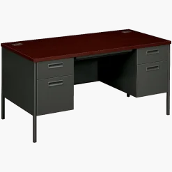 HON® Metro 60"W Classic Double-Pedestal Computer Desk, Mahogany/Charcoal