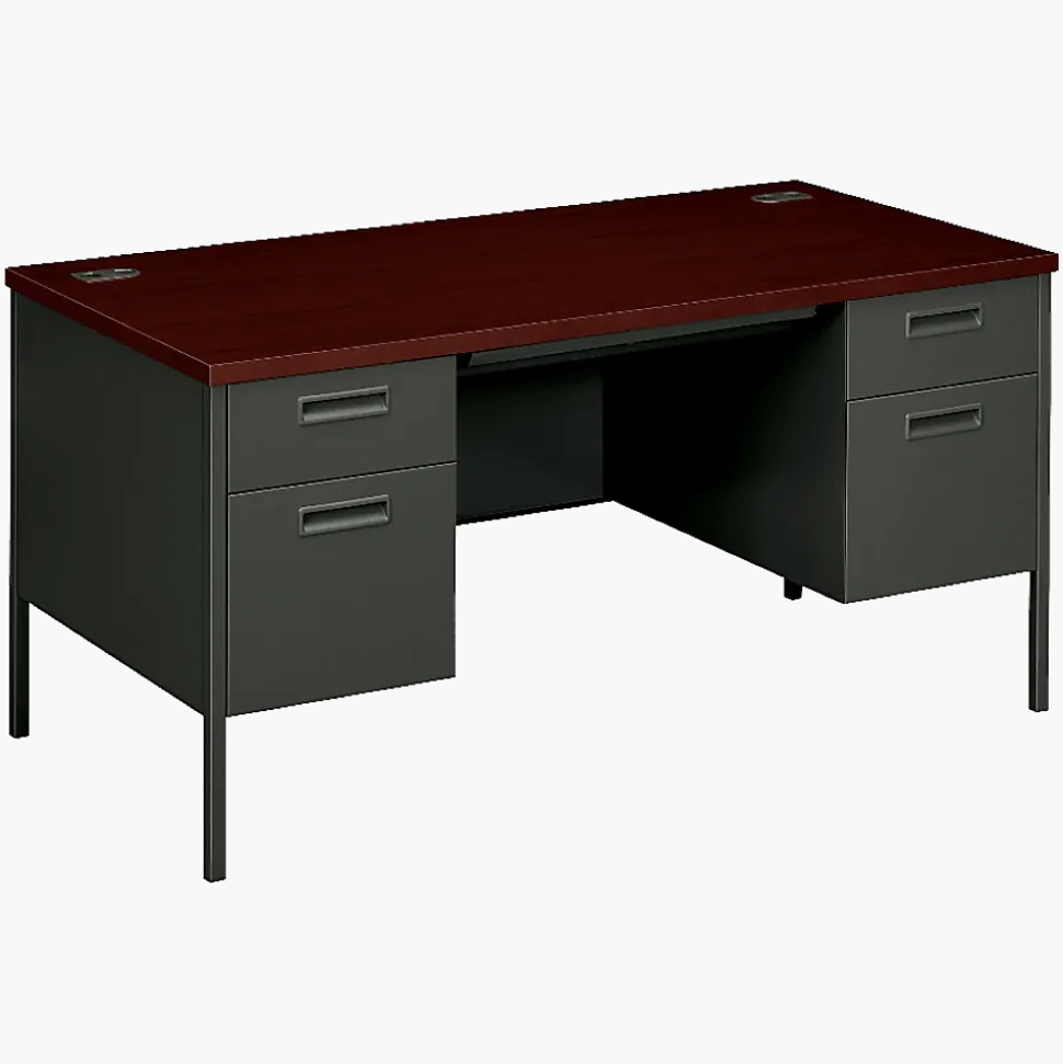 HON® Metro 60"W Classic Double-Pedestal Computer Desk, Mahogany/Charcoal