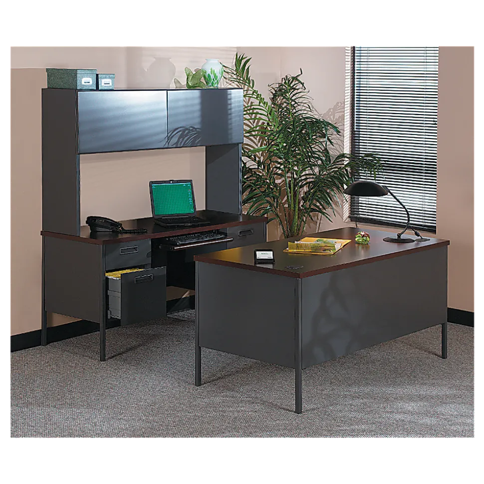 HON® Metro 60"W Classic Double-Pedestal Computer Desk, Mahogany/Charcoal