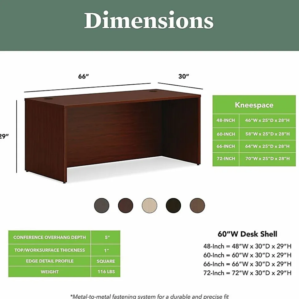 HON® Mod 66"W Rectangle Desk Shell, Mahogany