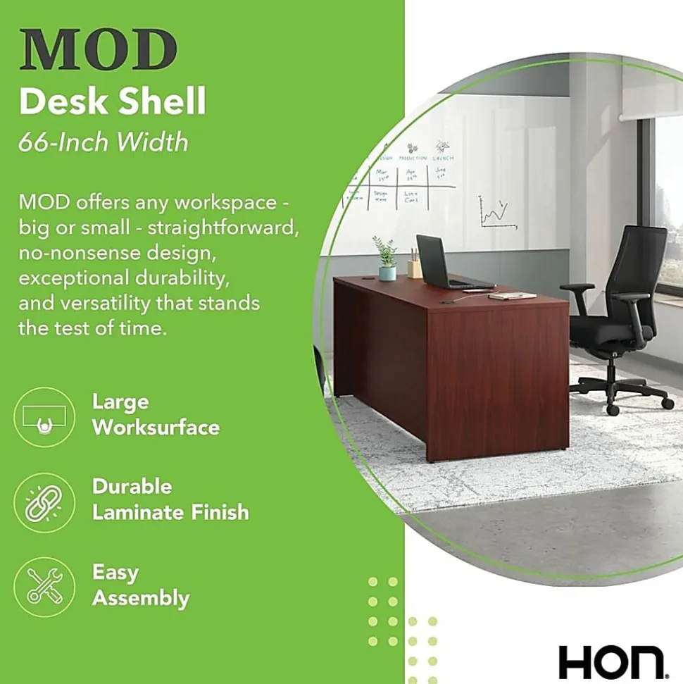 HON® Mod 66"W Rectangle Desk Shell, Mahogany
