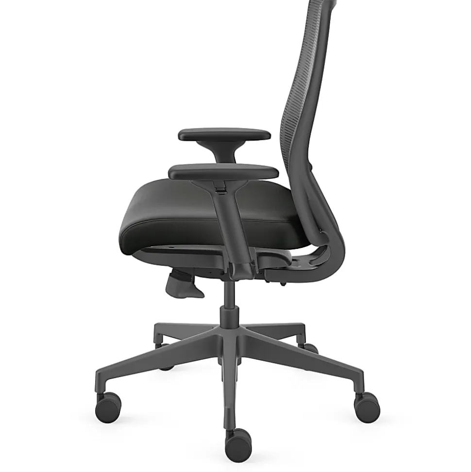 HON Nucleus Task Chair KD - Black Seat Color - Vinyl Seat Material - Black Back Color - Armrest - 1 Each