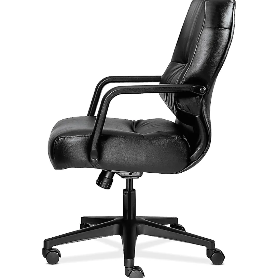 HON® Pillow-Soft® Bonded Leather Mid-Back Chair, Black