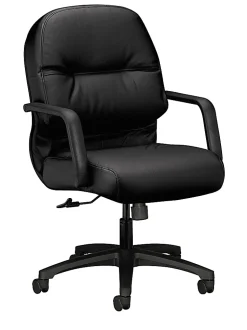 HON® Pillow-Soft® Bonded Leather Mid-Back Chair, Black