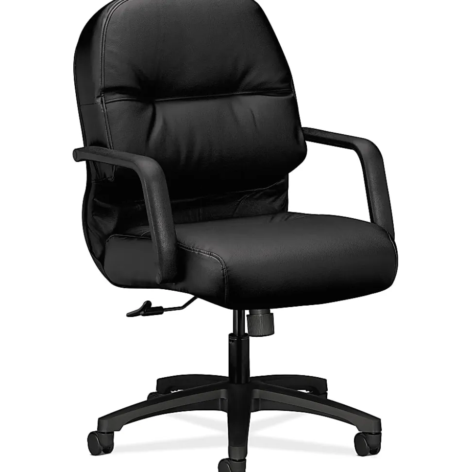 HON® Pillow-Soft® Bonded Leather Mid-Back Chair, Black