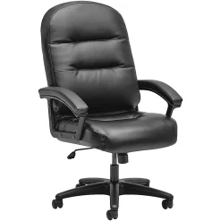 HONĀ® Pillow-SoftĀ® Ergonomic Bonded Leather Executive Chair With Fixed Loop Arms, Black, HON2095HPWST11T