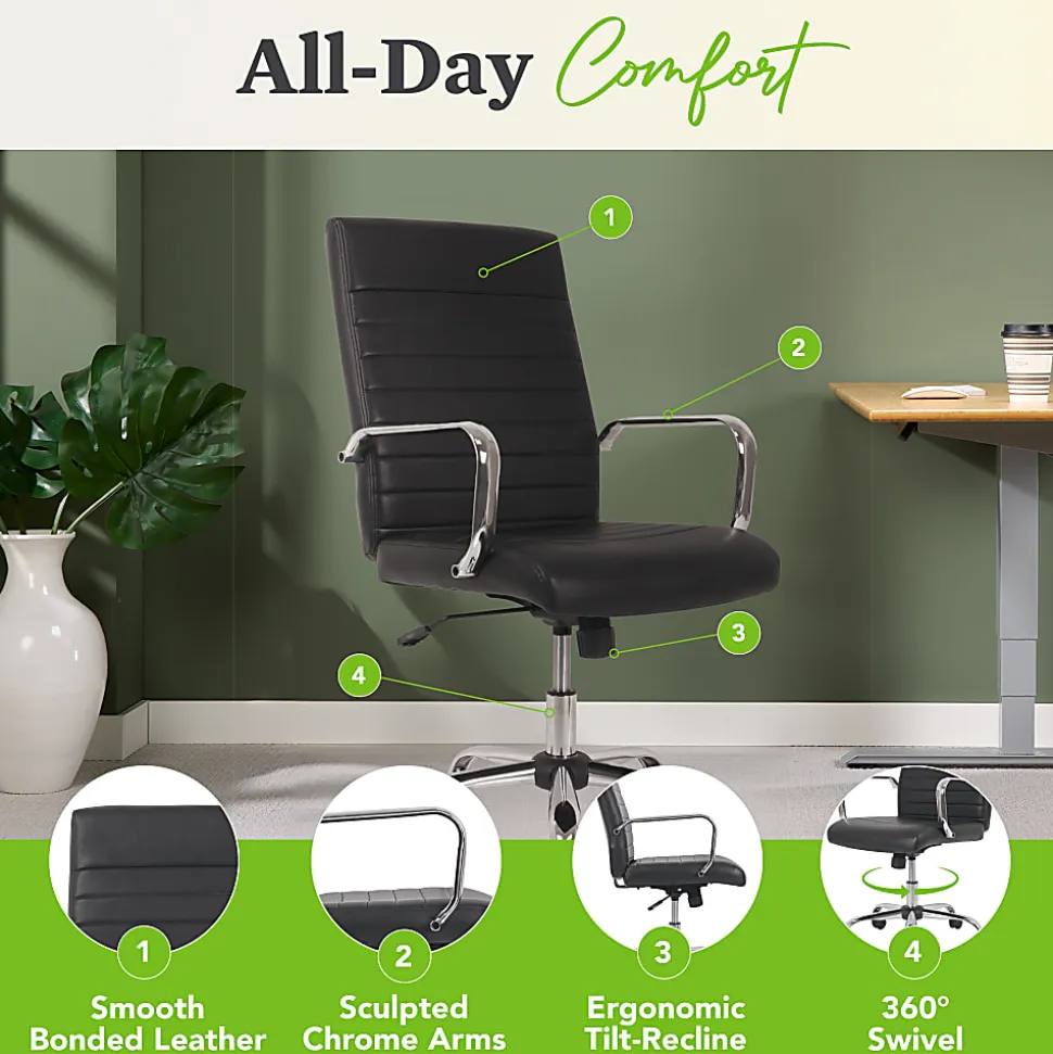HON® Sadie Ergonomic Bonded Leather Mid-Back Executive Chair, Black/Chrome