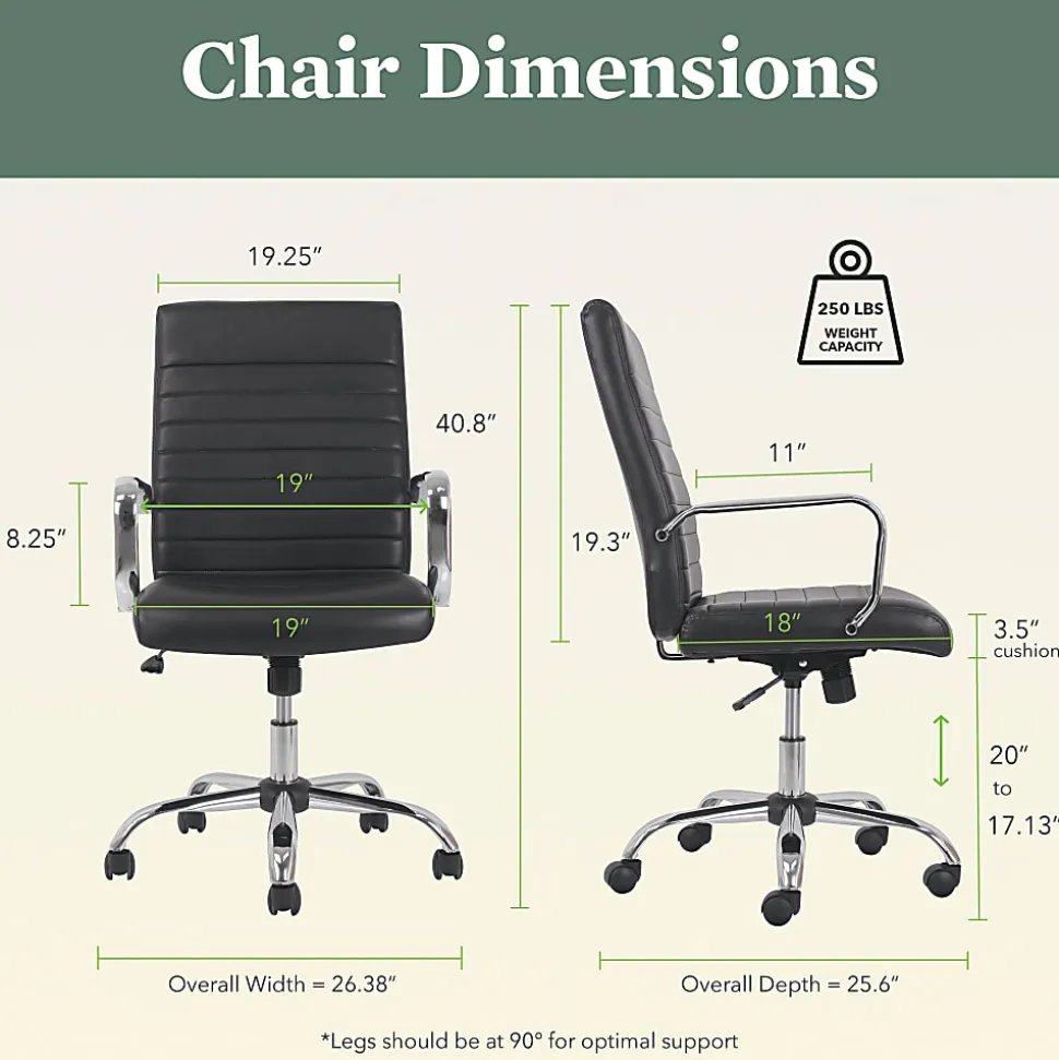 HON® Sadie Ergonomic Bonded Leather Mid-Back Executive Chair, Black/Chrome