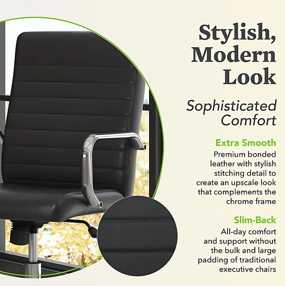 HON® Sadie Ergonomic Bonded Leather Mid-Back Executive Chair, Black/Chrome