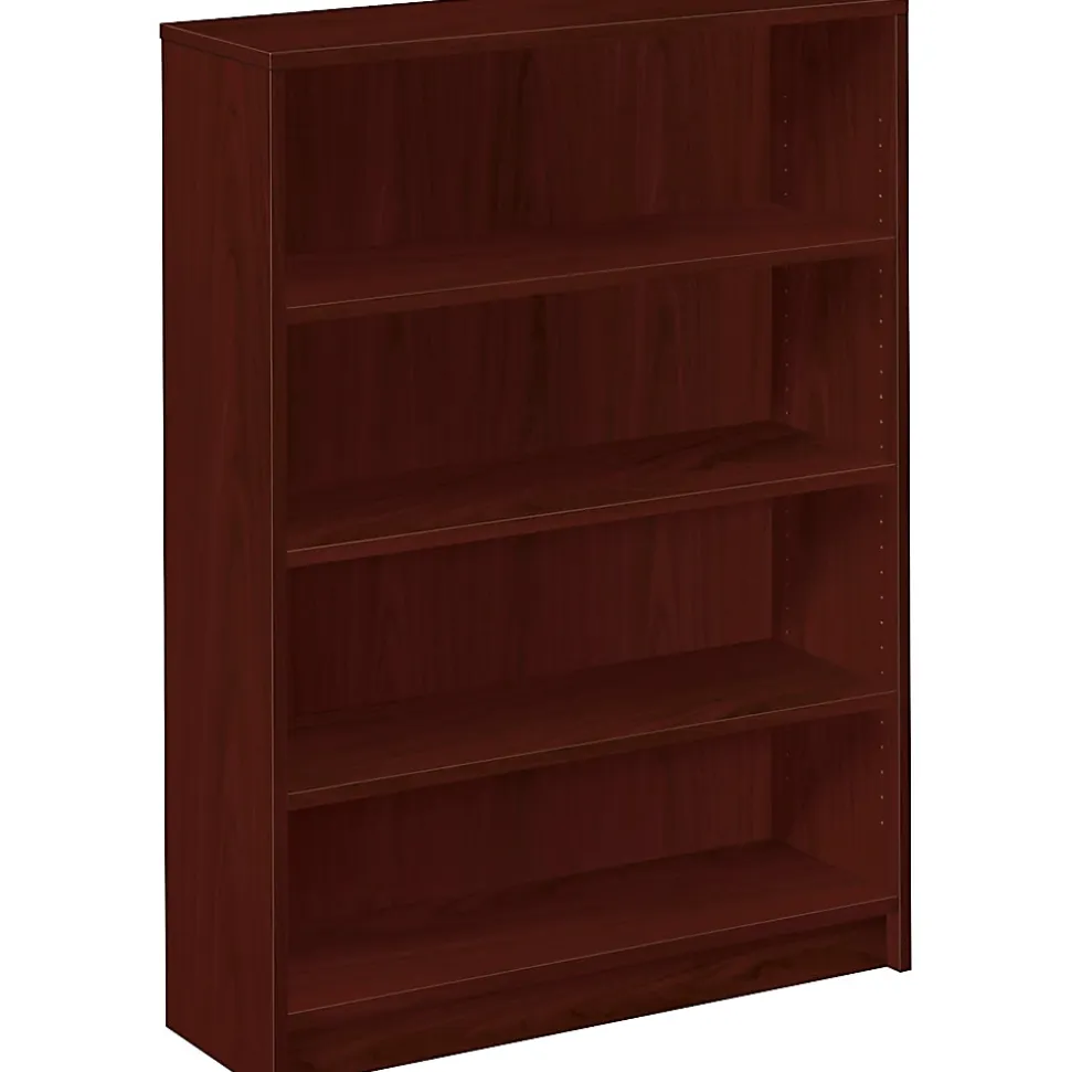 HON® 1870-Series Laminate Modular Shelving Bookcase, 4 Shelves (3 Adjustable), 49"H x 36"W x 11-1/2"D, Mahogany
