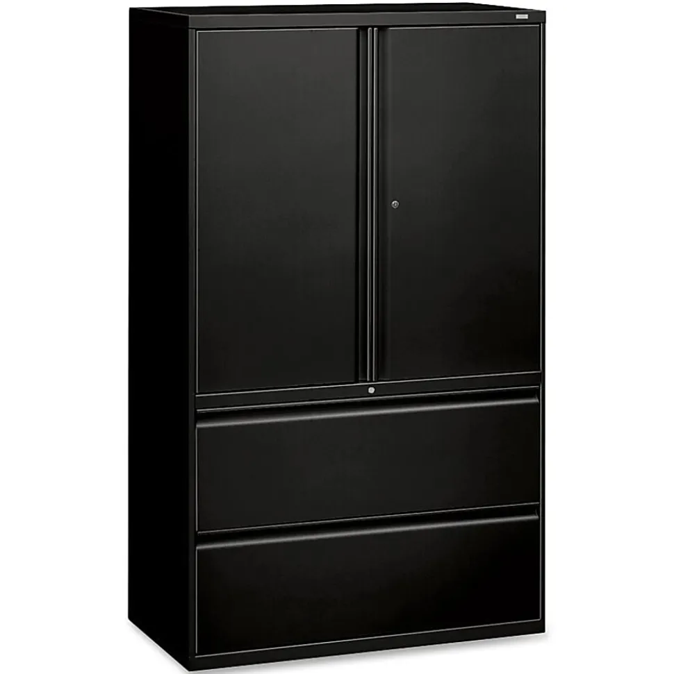 HON® 800 Series Storage Cabinet With Lateral File, 42" Wide, Black