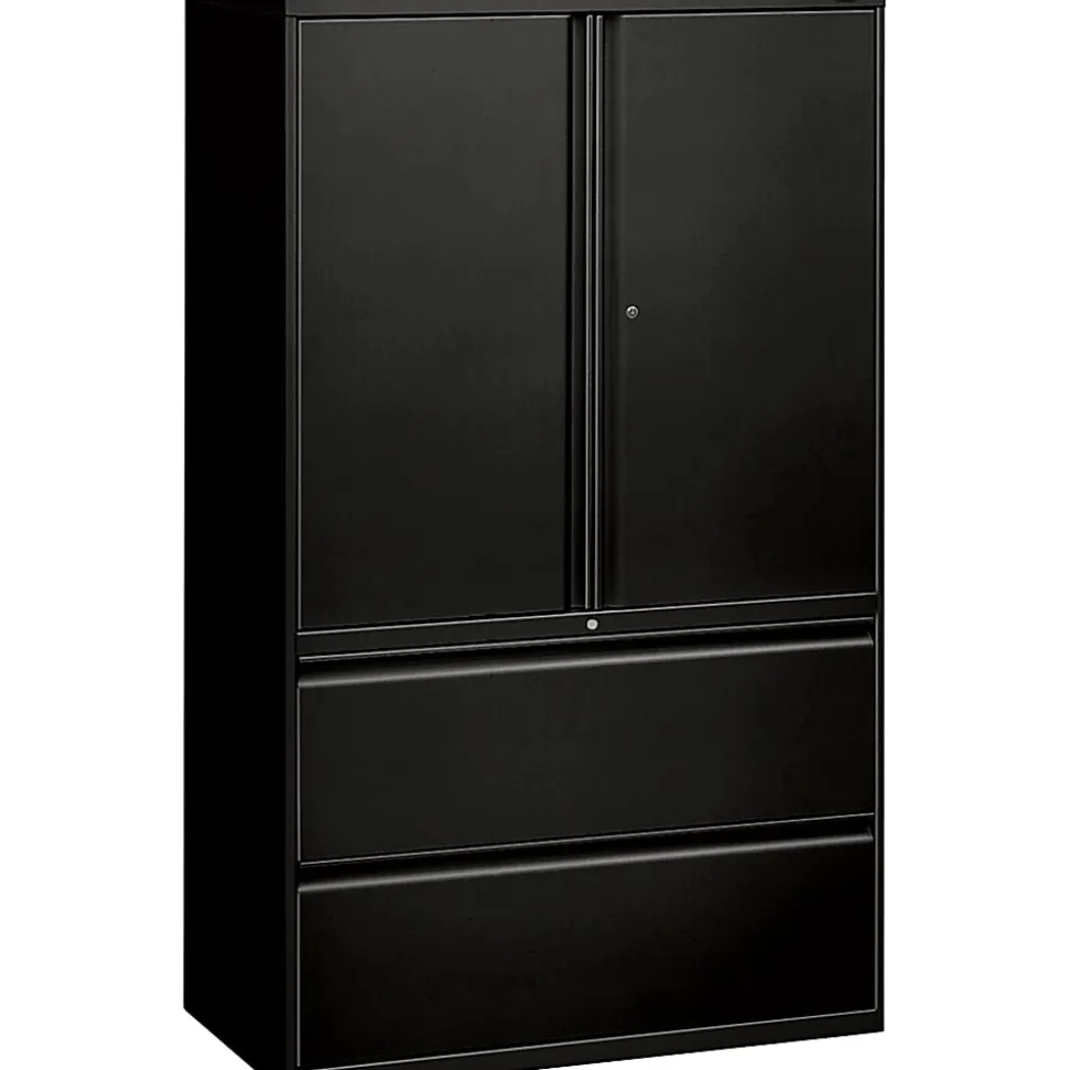 HON® 800 Series Storage Cabinet With Lateral File, 42" Wide, Black