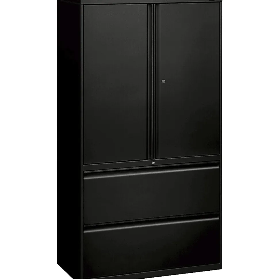 HON® 800 Series Storage Cabinet With Lateral File, 36" Wide, Black