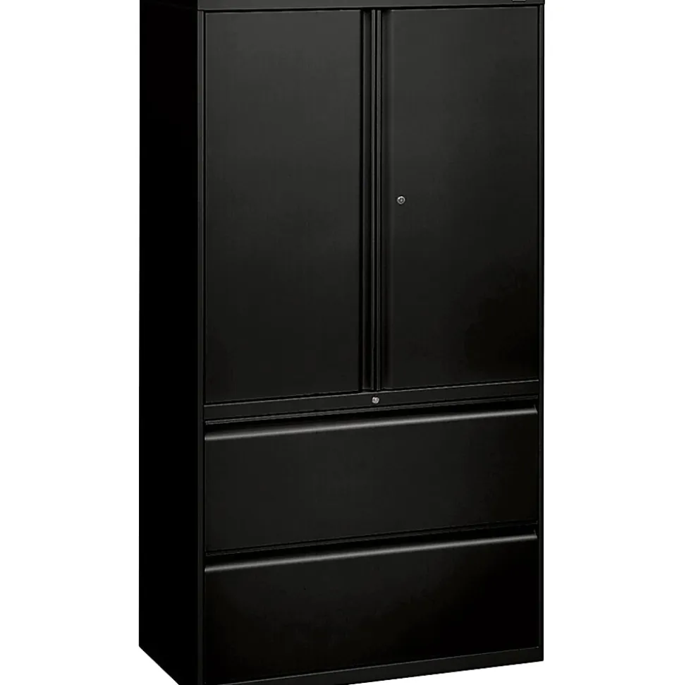 HON® 800 Series Storage Cabinet With Lateral File, 36" Wide, Black