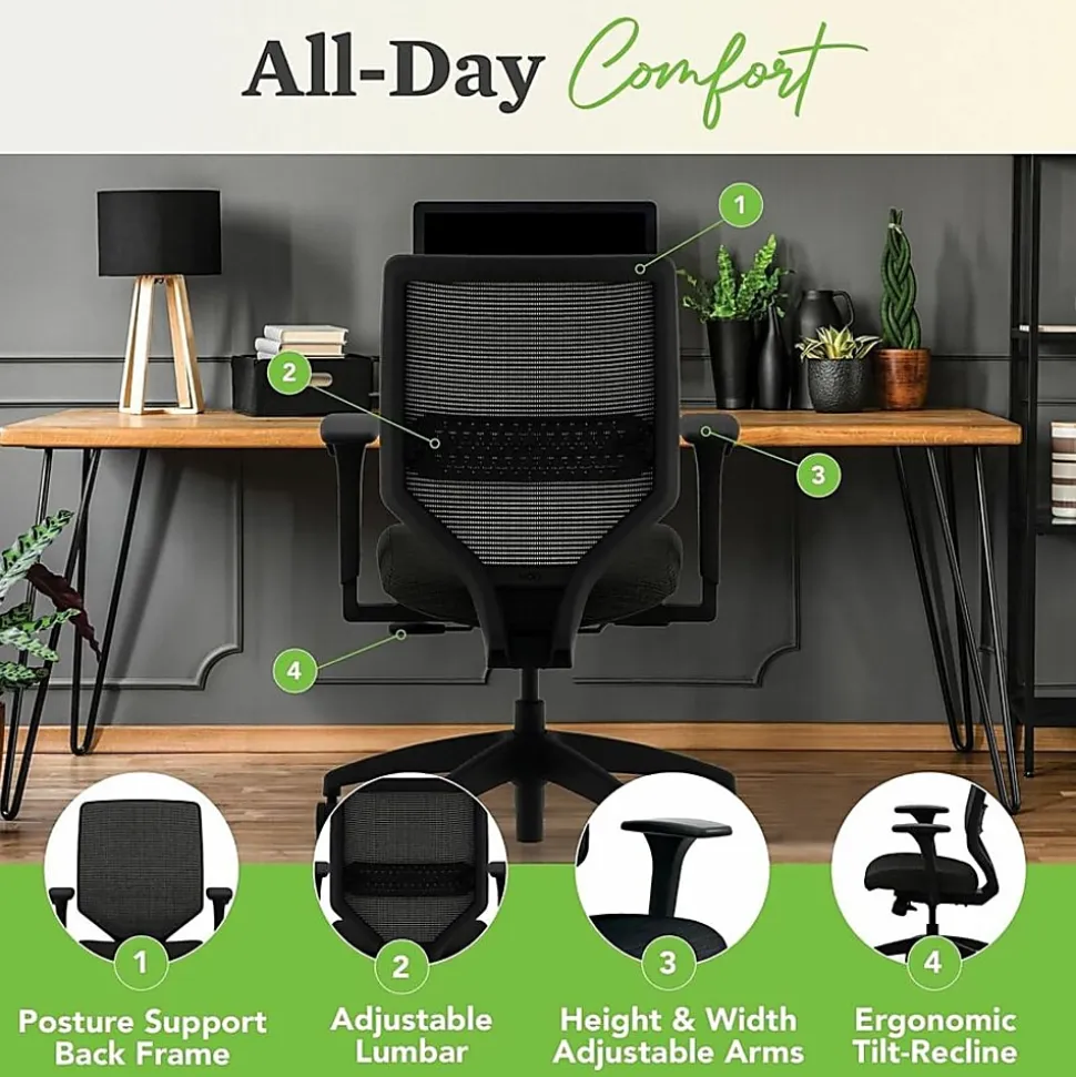 HON® Solve Fabric Mid-Back Task Chair, Ilira-Stretch Mesh Back, Black