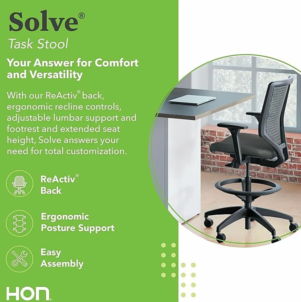 HON® Solve Task Stool, ReActiv, Black
