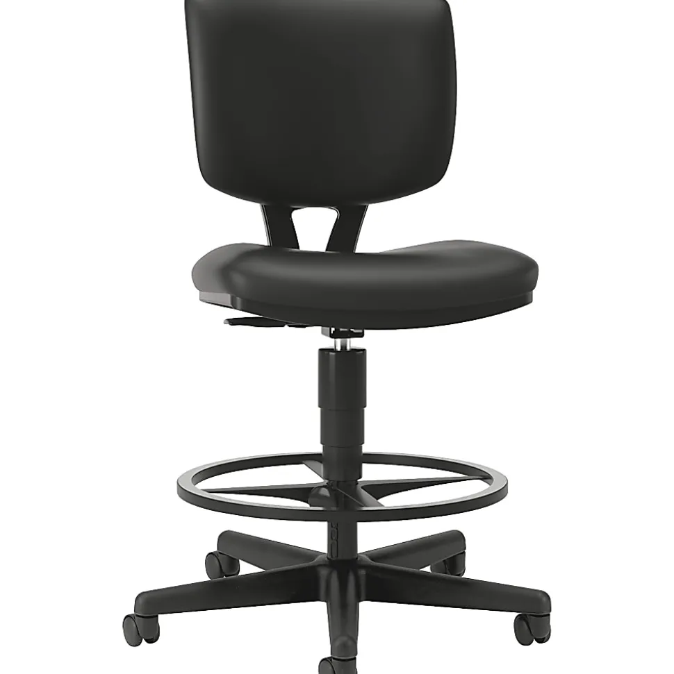 HON® Volt Bonded Leather Task Stool, Extended Height And Foot Ring, Black