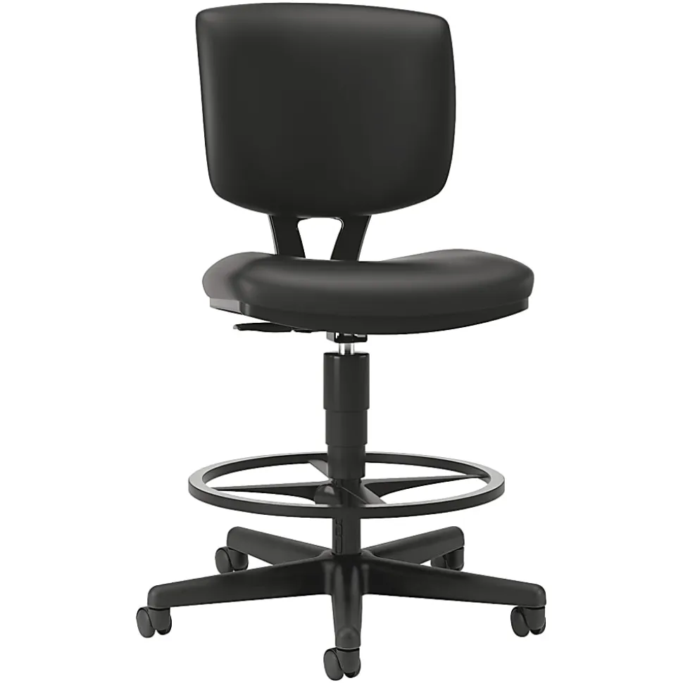 HON® Volt Bonded Leather Task Stool, Extended Height And Foot Ring, Black