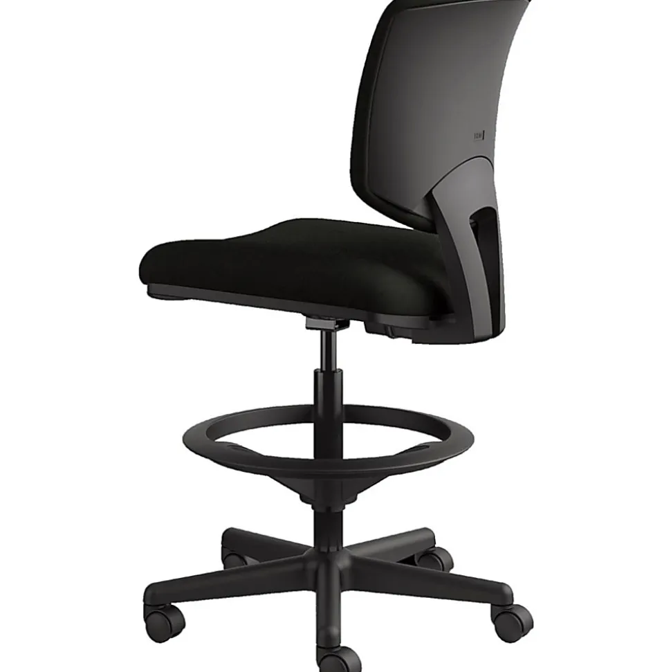HON® Volt Bonded Leather Task Stool, Extended Height And Foot Ring, Black
