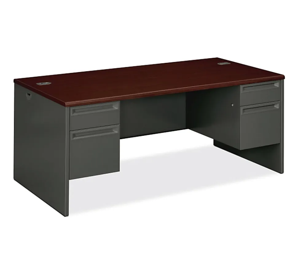 HON® 38000 72"W Double-Pedestal Computer Desk, 72"W, Mahogany/Charcoal