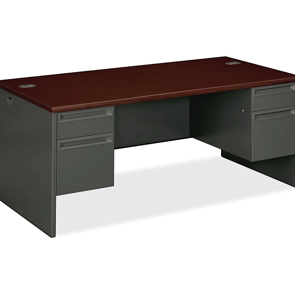HON® 38000 72"W Double-Pedestal Computer Desk, 72"W, Mahogany/Charcoal