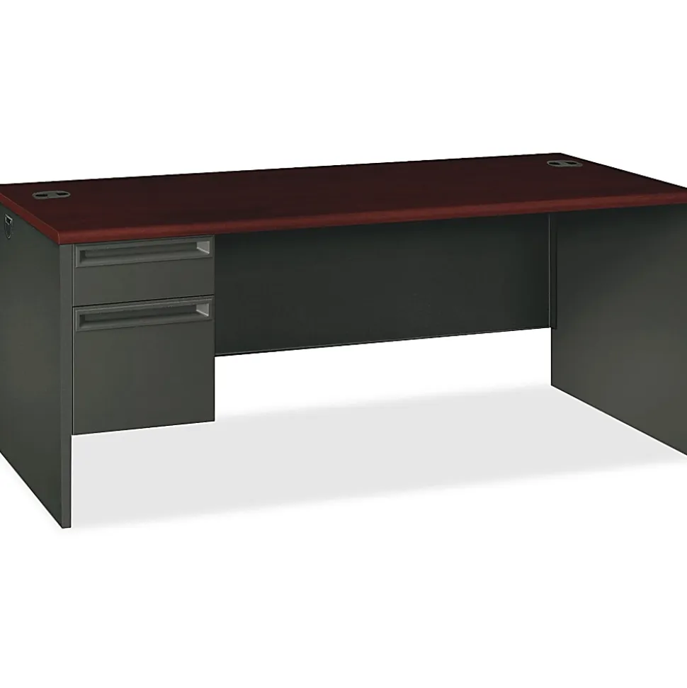 HON® 38000 72"W Left-Pedestal Computer Desk, Mahogany/Charcoal