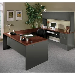 HON® 38000 72"W Left-Pedestal Computer Desk, Mahogany/Charcoal